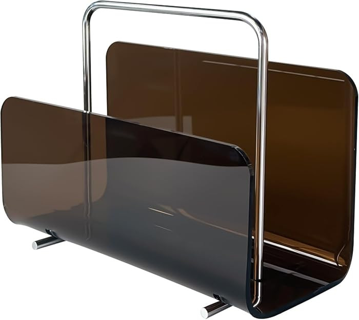 Magazine Holder, Brown Clear Acrylic with Stainless Steel Handle, Tabletop Display Stand | Amazon (US)