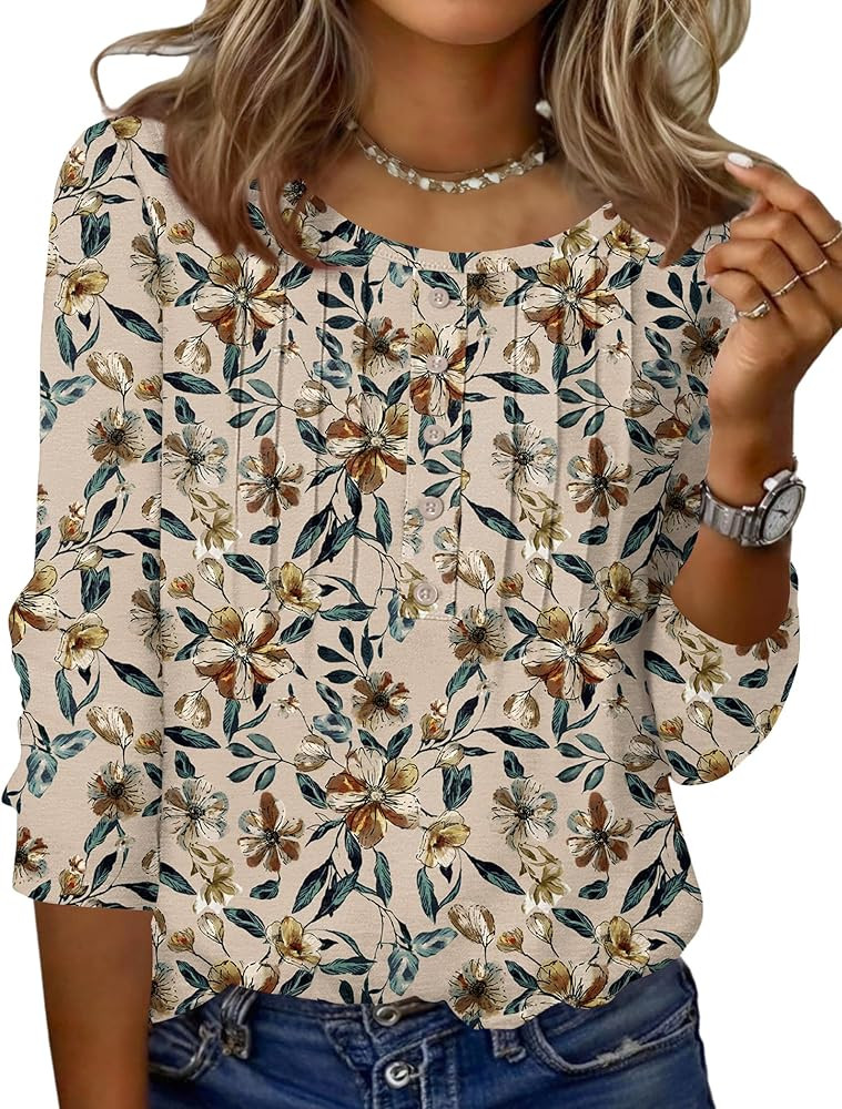 Zeagoo 3/4 Length Sleeve Womens Tops Round Neck Casual Summer Tunic Tops Basic Tees Blouses Dress... | Amazon (US)