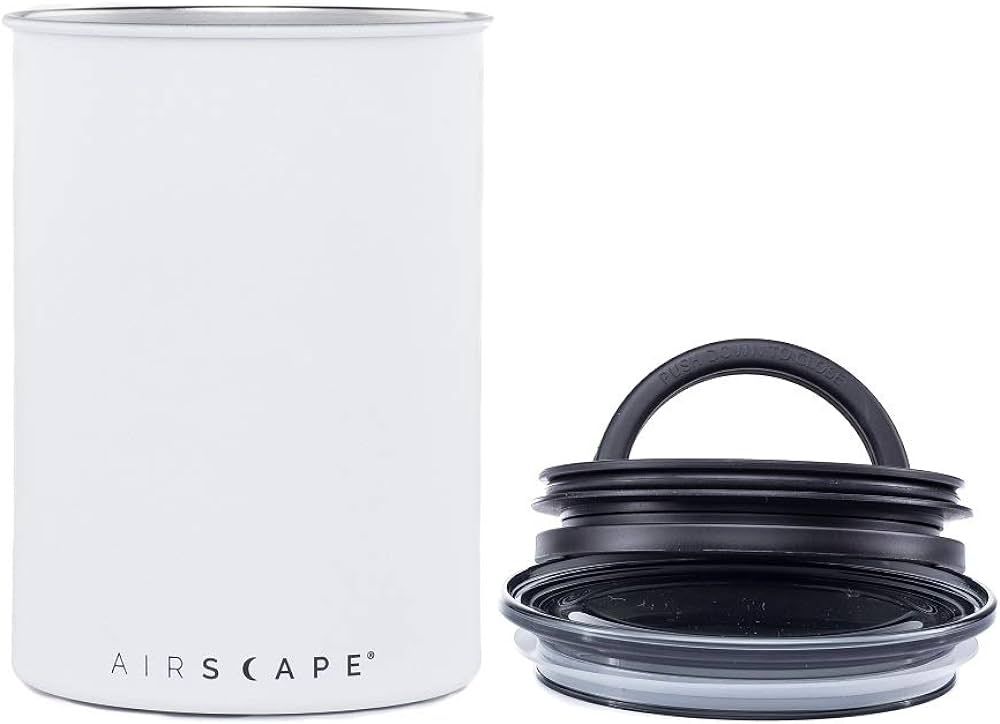 Planetary Design Airscape Stainless Steel Coffee Canister | Food Storage Container | Patented Airtight Lid | Push Out Excess Air Preserve Food Freshness (Medium, Matte White) | Amazon (US)