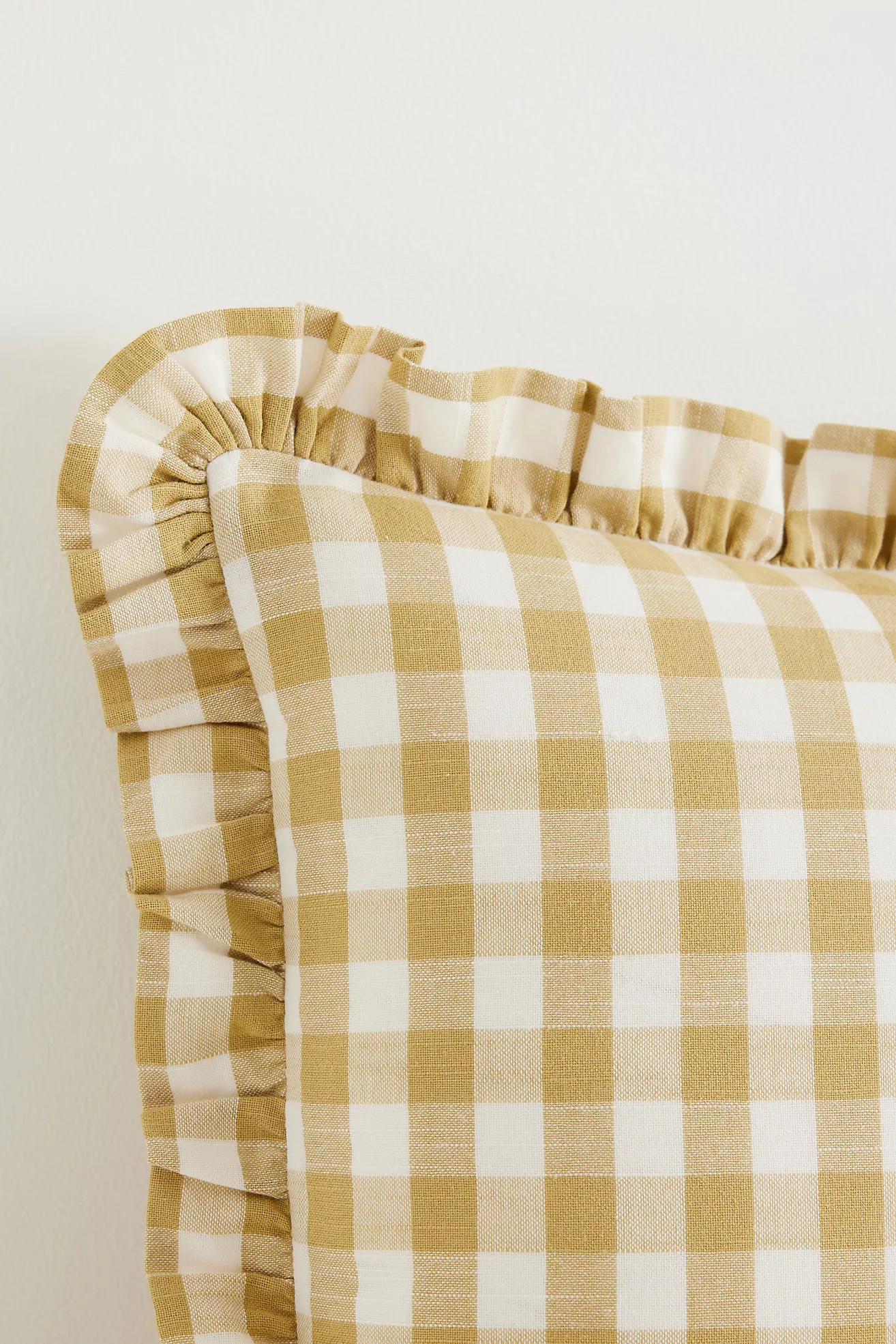 Ana Cotton Gingham Printed Ruffle Pillow | Anthropologie (US)