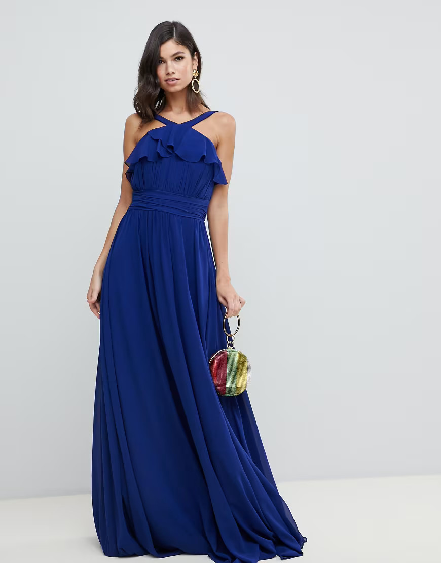 Forever Unique halter neck maxi dress-Navy | ASOS (Global)