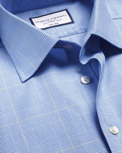 Non-Iron Prince of Wales Check Shirt - Ocean Blue | Charles Tyrwhitt