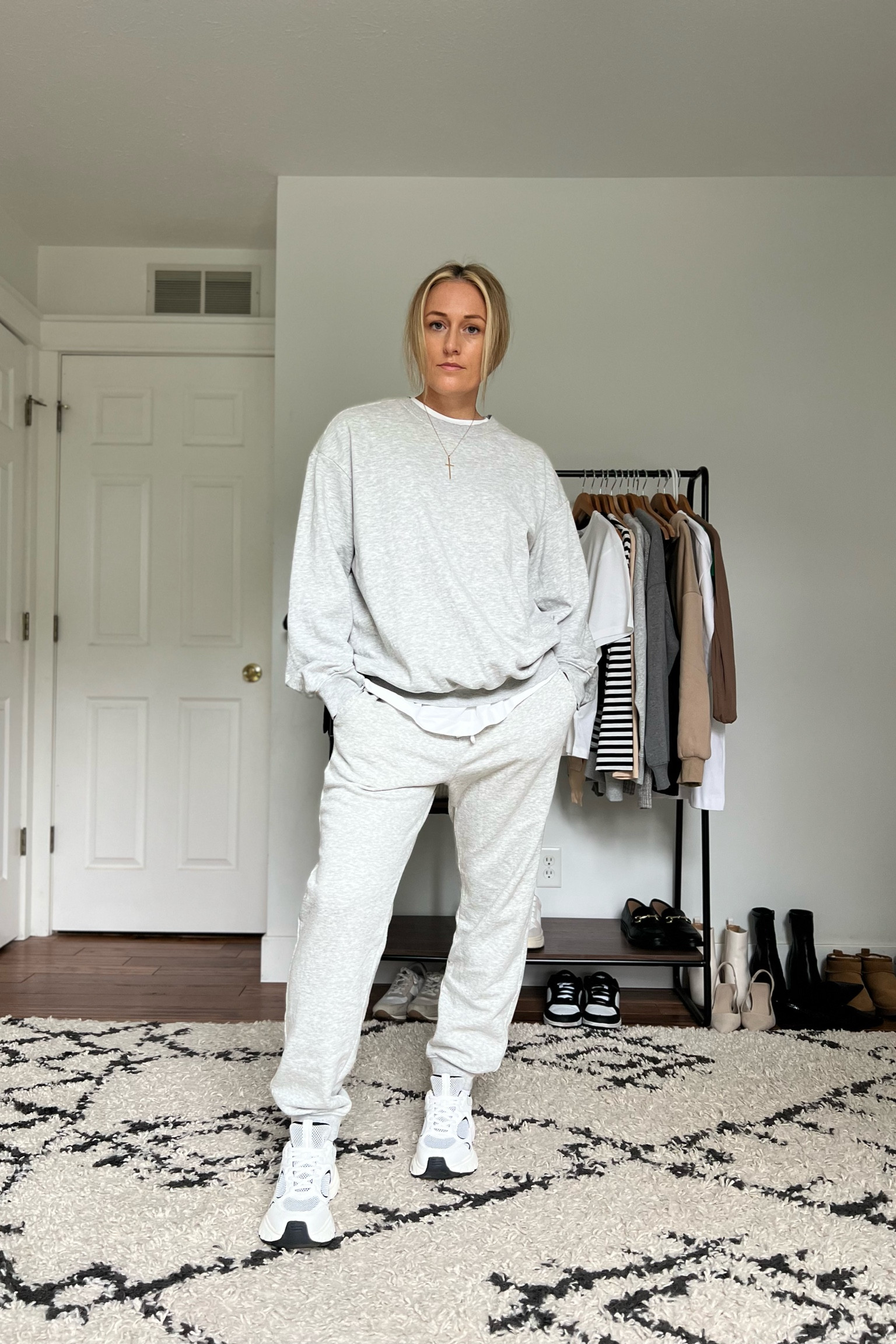 Fall outfits. Fall outfit. Casual outfits. Casual outfit. Sweatsuit. Sweat set. Monochrome outfit. Grey sweatsuit. Comfy outfit. Cozy outfit. Oversized sweatshirt. Relaxed fit sweatpants.

Sizing
Sweatshirt is a large.
Sweatpants are a medium.
Shoes run TTS.

#LTKSeasonal #LTKfindsunder50 #LTKfindsunder100