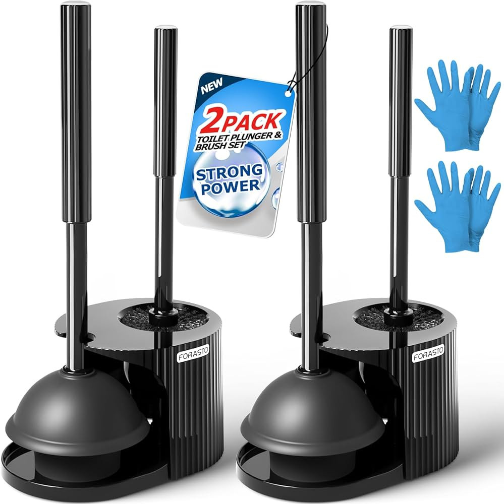 2Pack 2 in 1 Toilet Brush and Plunger Set, Extended Handle Plunger,Toilet Bowl Brush Plunger Set,... | Amazon (US)