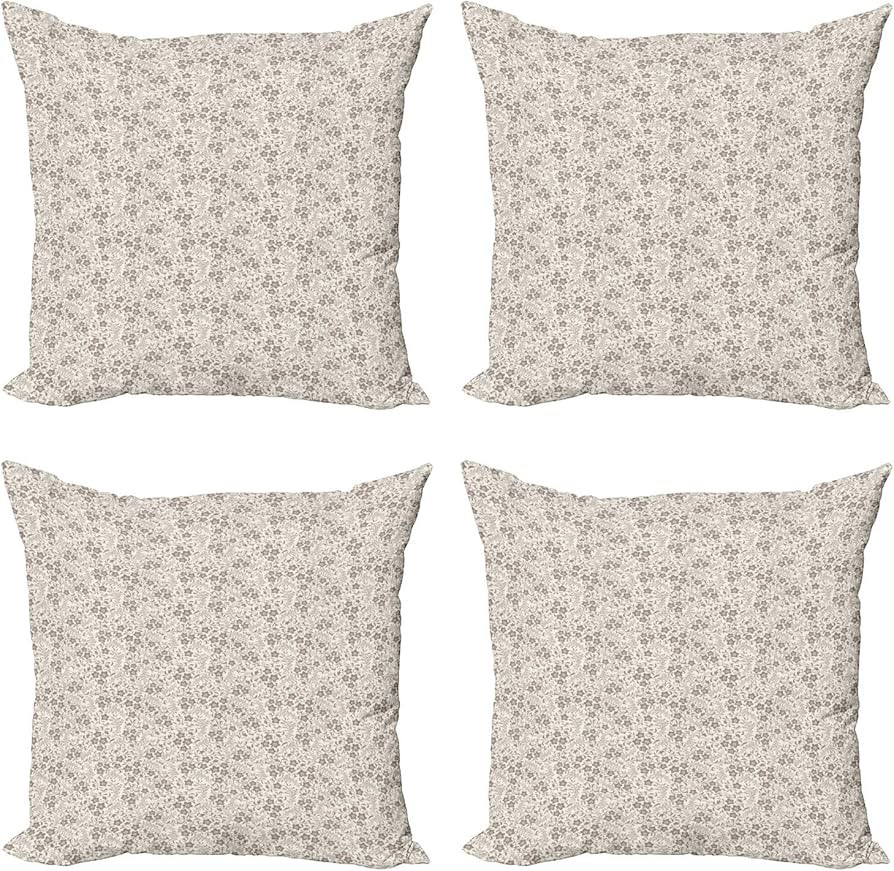 Lunarable Botanical Throw Pillow Cushion Case Pack of 4, Monochrome Flower Silhouettes in Vintage... | Amazon (US)