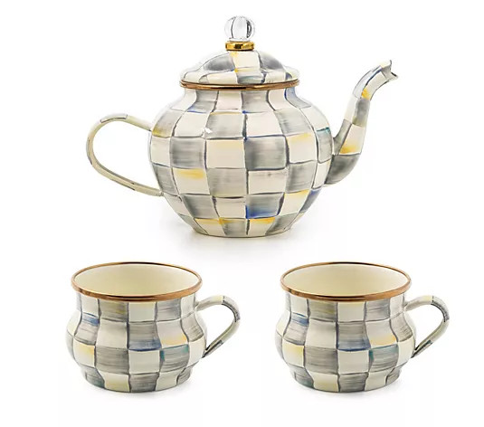 MacKenzie- Childs 4 Cup Tea Pot and Set of 2 Mugs | QVC
