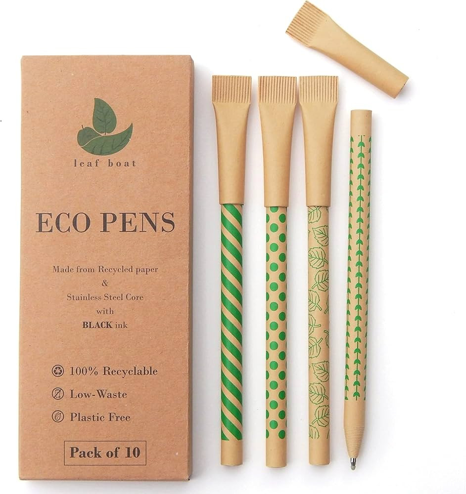 leaf boat Eco Friendly Pens-Pack of 10 Recycled Pens-Plastic Free Biodegradable Biro Pens-Sustain... | Amazon (US)