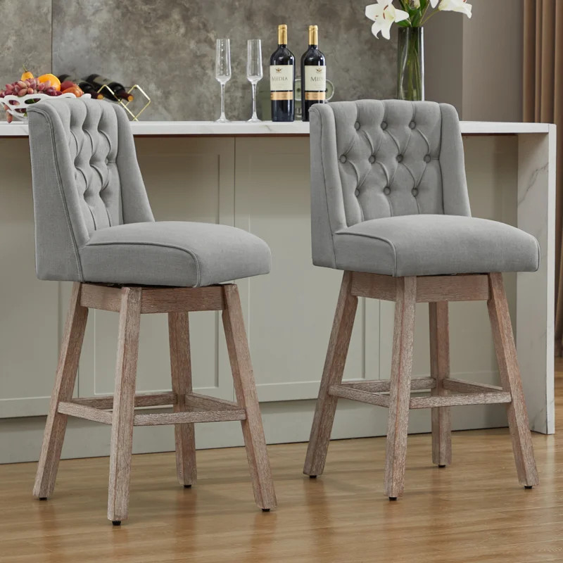Terron 360\u00b0 Swivel Upholstered Bar Stools with Wood Legs (Set of 2) | Wayfair North America