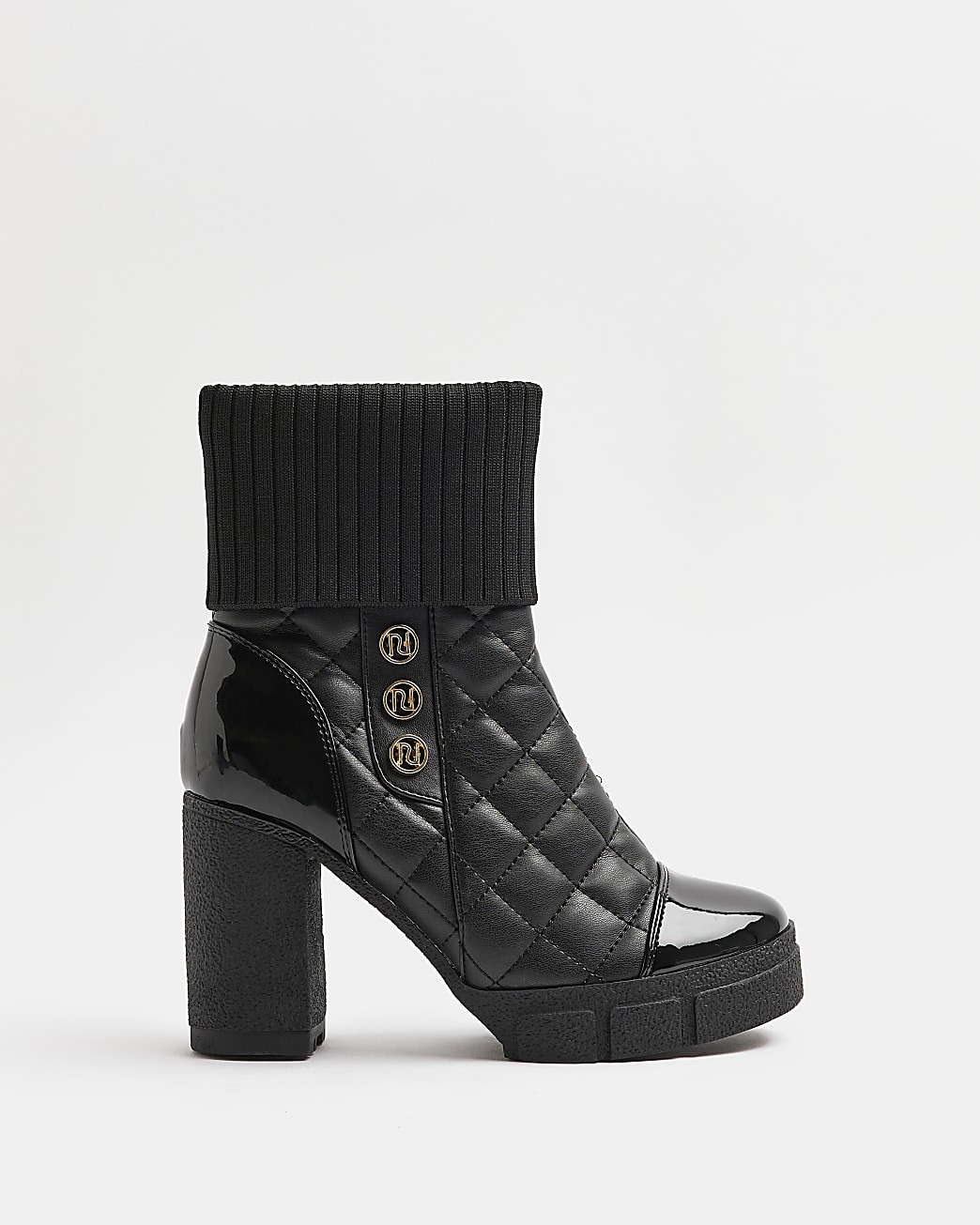 Black quilted heeled ankle boot | River Island (UK & IE)