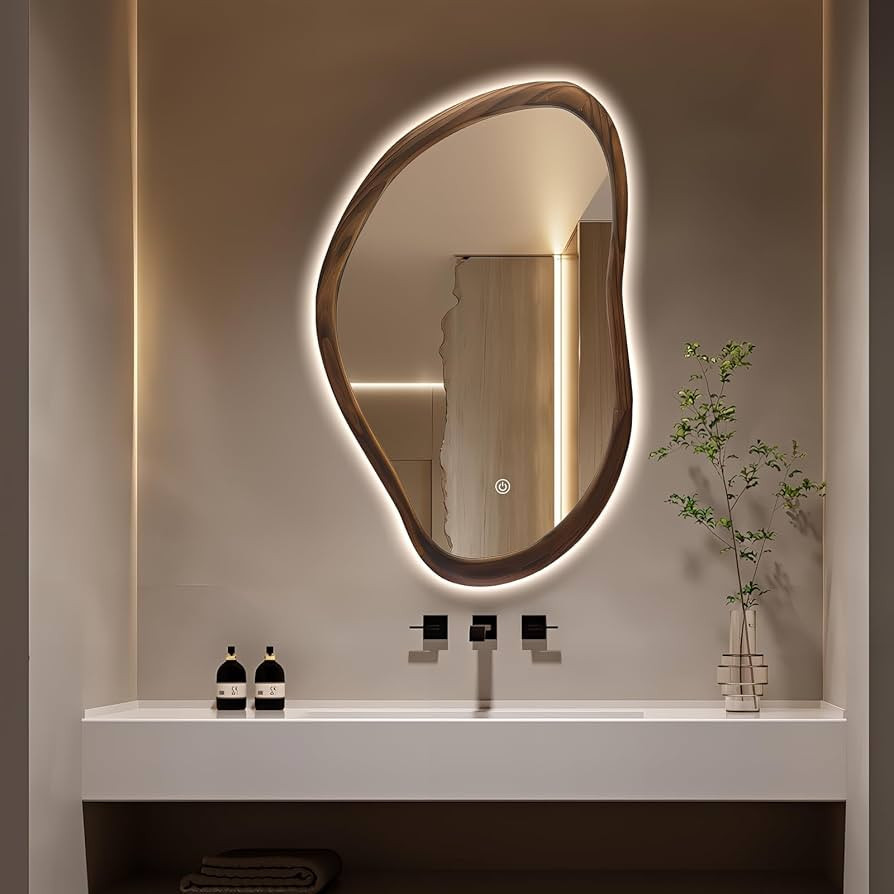 Wood Framed Led Mirror for Bathroom, 35"x24" Irregular Vanity Mirror with Lights, Anti-Fog Backli... | Amazon (US)