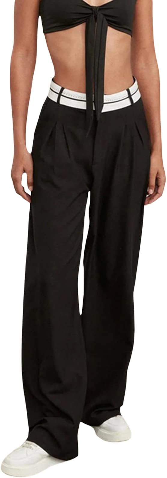 Womens Wide Leg High Waisted Work Pants Straight Loose Suit Pants Casual Business Office Floor Le... | Amazon (US)