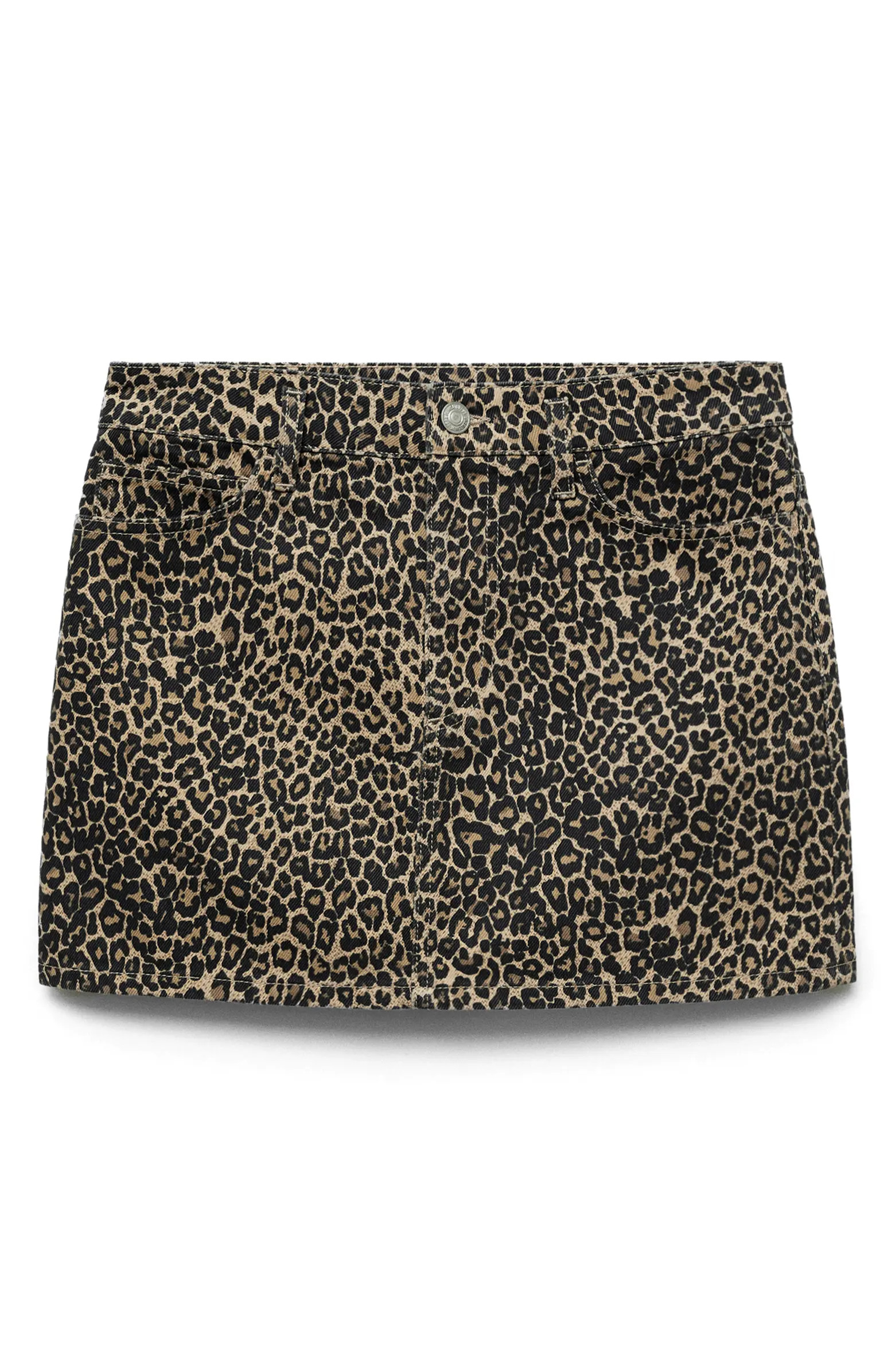 MANGO Leopard Print Denim Miniskirt | Nordstrom | Nordstrom