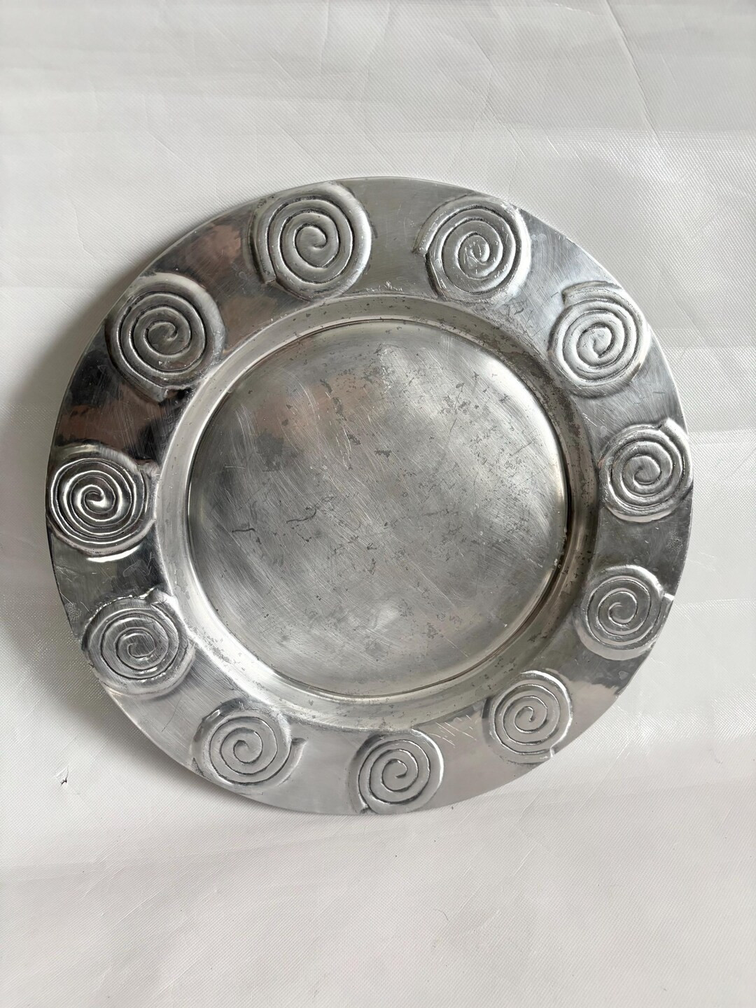 Vintage Large Postmodern Spiral Silver Pewter Salad Bowl | Made in Mexico - 15 3/4” Across Serv... | Etsy (US)