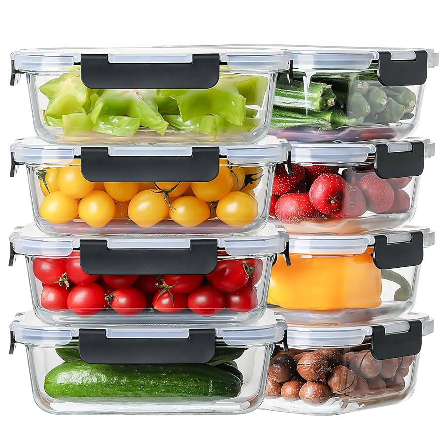 8 Pack 36oz Large Glass Meal Prep Containers with lids, Glass Food Storage Containers with Leak P... | Amazon (US)