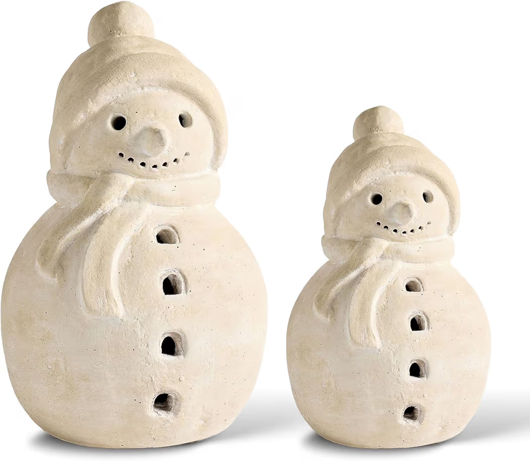 2 PCS White Terracotta Snowman Figurines Christmas Decorations Winter Clay Ornaments Table Center... | Amazon (US)