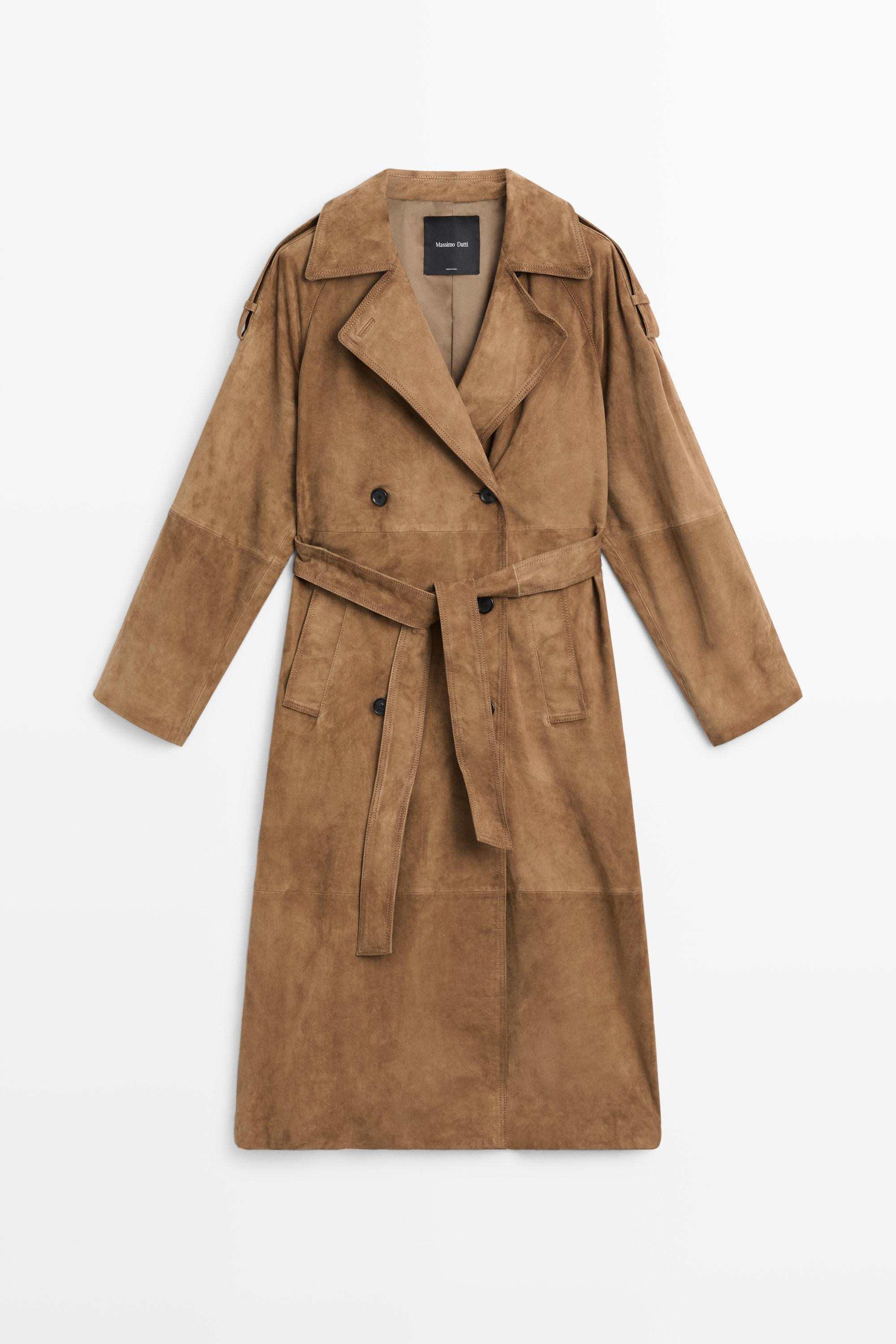 Trench long en cuir effet daim | Massimo Dutti FR
