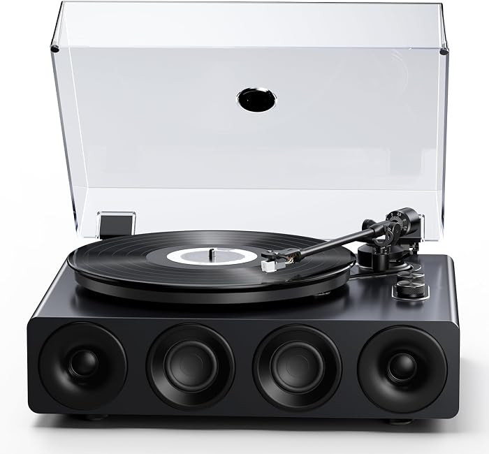 1 BY ONE HiFi Vinyl Record Player with Bluetooth Input, Piano Lacquer Grey | Amazon (US)