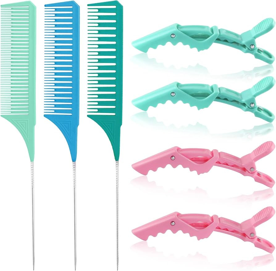 3 Sizes Highlighting Comb Set With Pastel Alligator Clips, Weaving Styling With Rat Tail Comb Tea... | Amazon (US)