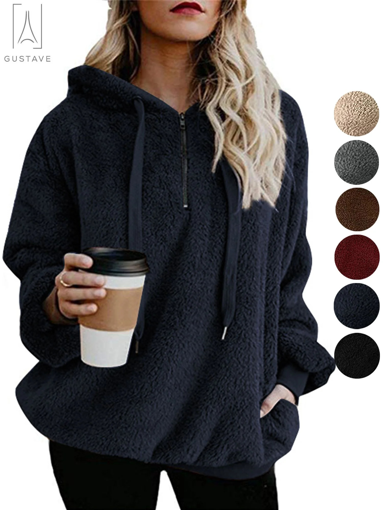 Gustave Women's Fleece Long Sleeve Pullover Hoodies with 1/4 Zip Up Sweatshirt Jumper Warm Sweate... | Walmart (US)