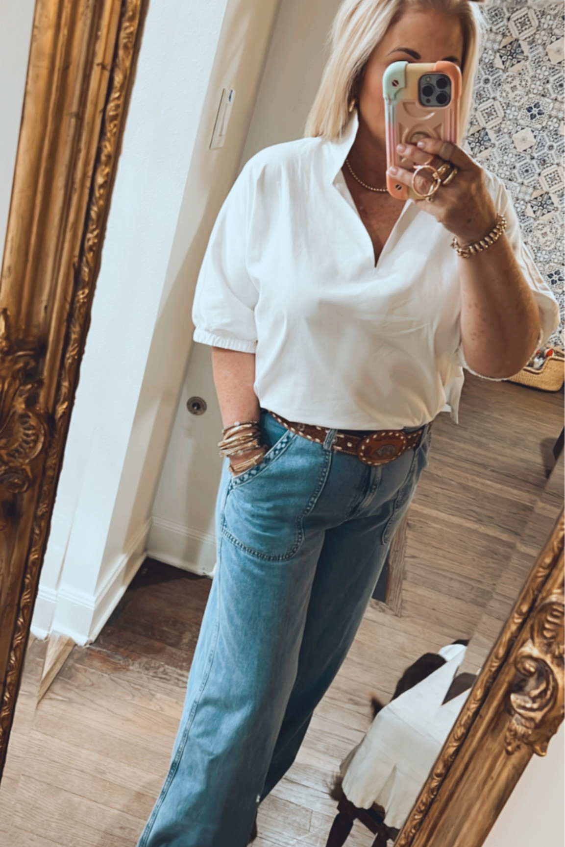These summer weight wide leg jeans (on sale $45) are legit!!! Get ya a pair and throw on a white shirt (mines from
Abientot in Houston). #fashionover50
#styleover50 #jeans 

#LTKstyletip #LTKunder50