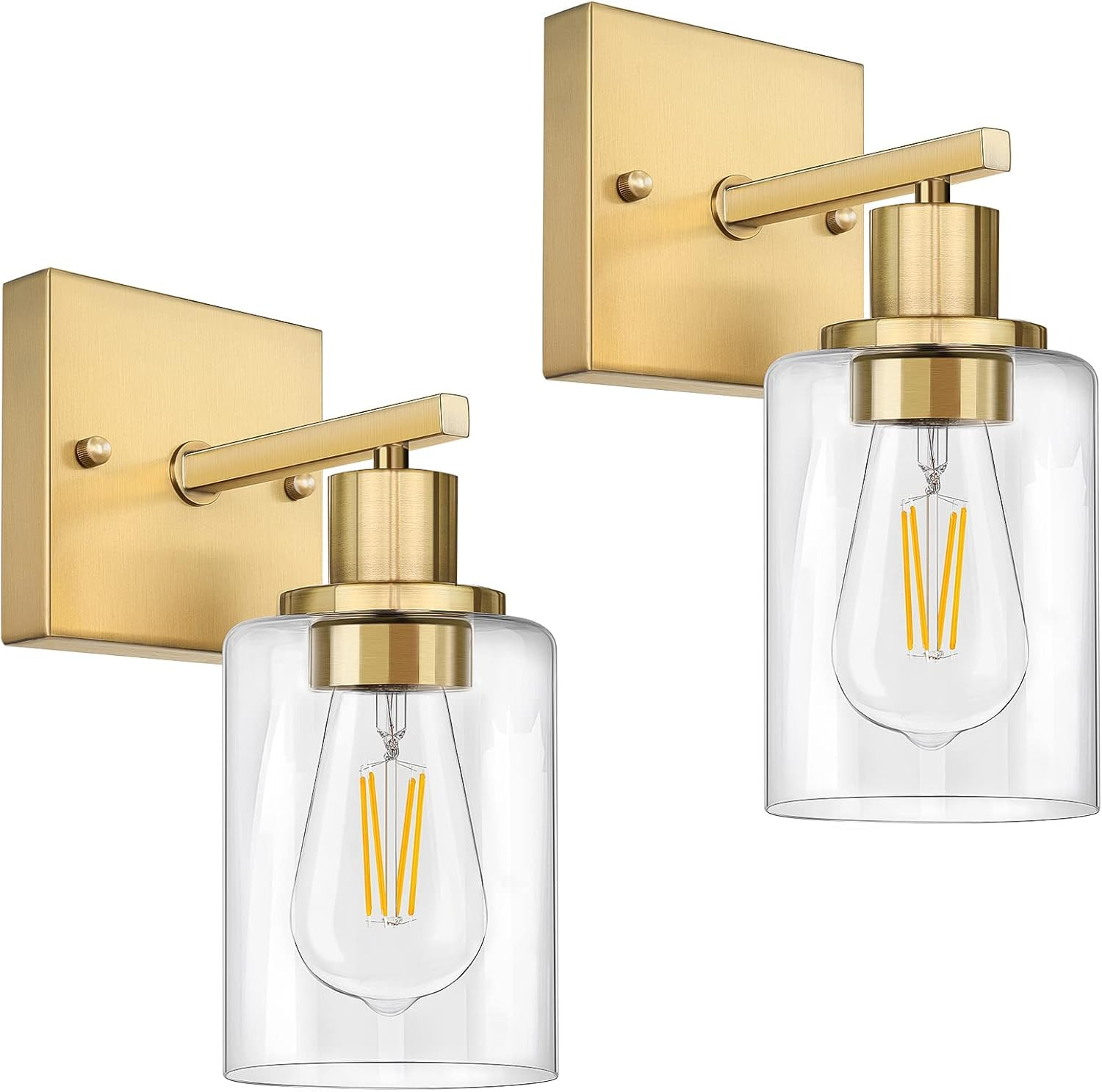 Wall Sconces Set of 2, Modern Gold Sconces Wall Lighting, Bathroom Vanity Light Fixtures, Farmhou... | Amazon (US)