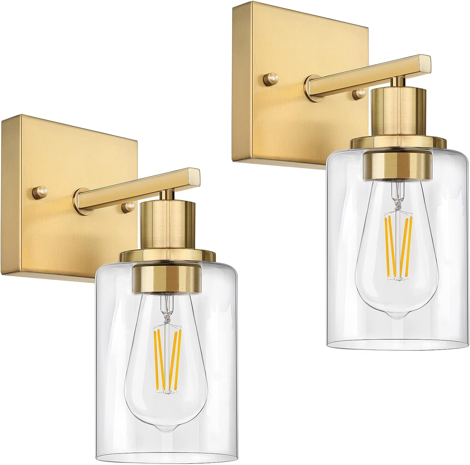 Wall Sconces Set of 2, Modern Gold Sconces Wall Lighting, Bathroom Vanity Light Fixtures, Farmhou... | Amazon (US)