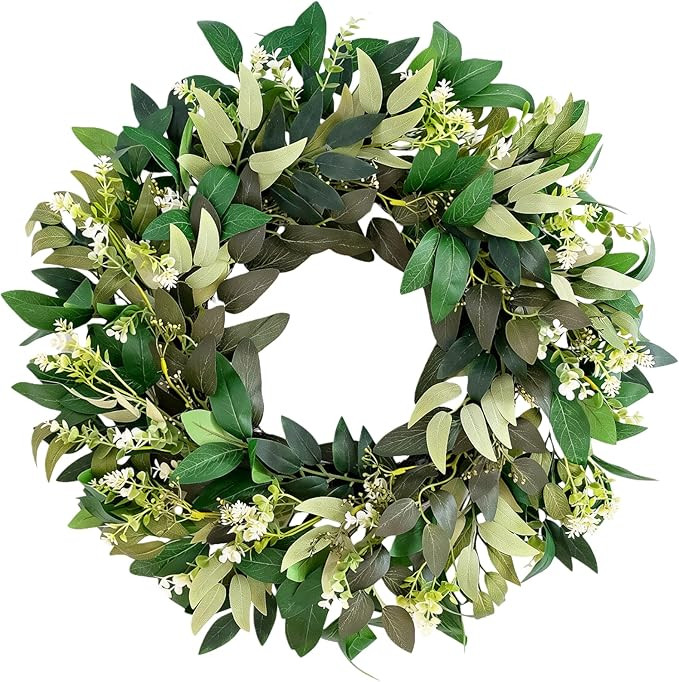 24 Inch Wreath for Front Door, Porch, Window – Green Decor for Home, Farmhouse – Spring, Summ... | Amazon (US)