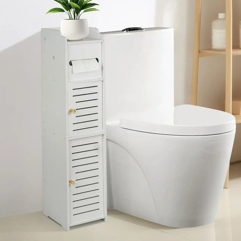PHANCIR Toilet Paper Holder with Roll Holder, Bathroom Storage Cabinet Beside Toilet for Small Sp... | Walmart (US)