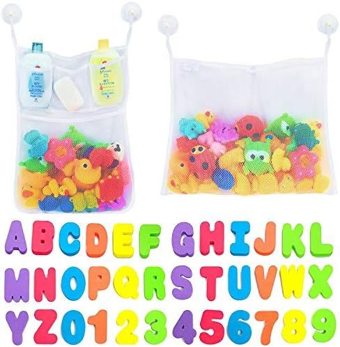 Comfylife 2 x Mesh Bath Toy Organizer + 6 Ultra Strong Hooks + 36 Bath Letters & Numbers – Eco-... | Amazon (US)