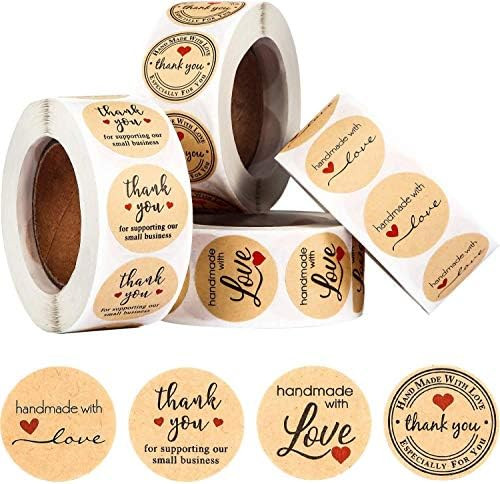 2000 Pieces Handmade with Love Stickers Roll Thank You Label Stickers Label Kraft Round Adhesive ... | Amazon (US)