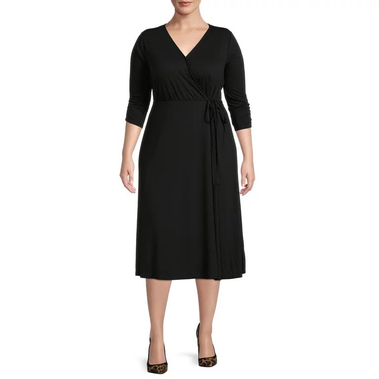 Terra & Sky Women's Plus Size Faux Wrap Dress - Walmart.com | Walmart (US)