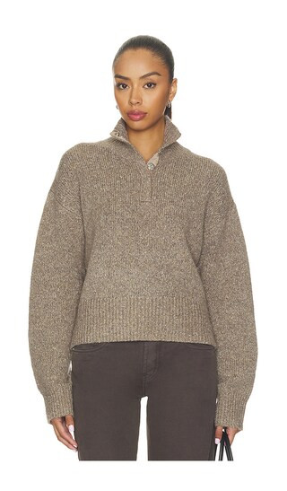 Boxy Snap Front Henley Sweater in Mushroom Melange | Revolve Clothing (Global)