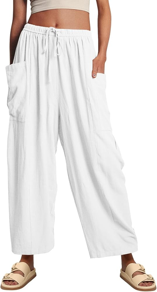 LILLUSORY Women‘s Linen Wide Leg Pants 2024 Casual Loose Lightweigt Beach Palazzo Harem Pants | Amazon (US)