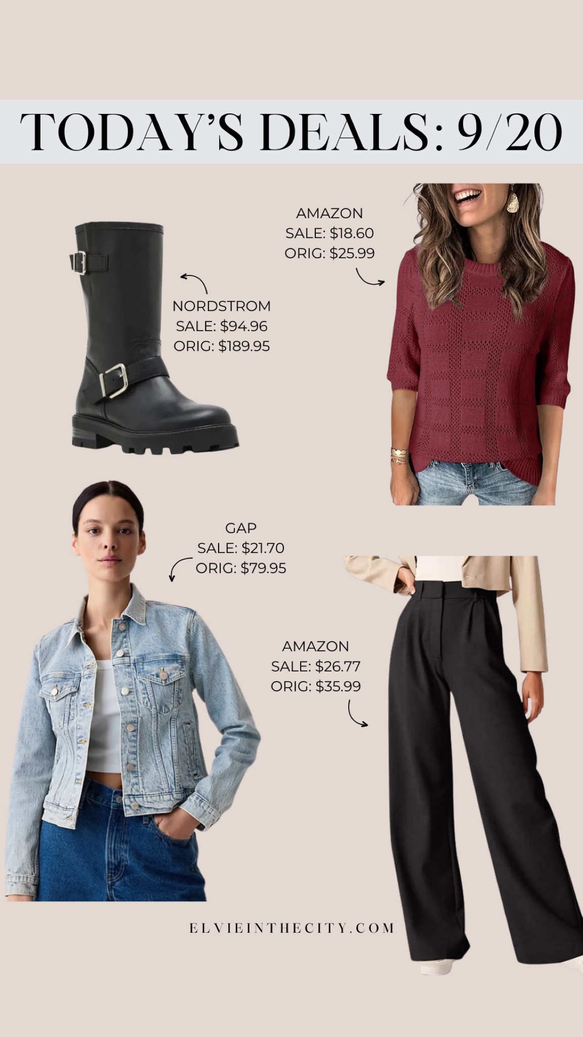 Today’s deals include a pair Steve Madden moto boots from Nordstrom, a lightweight sweater from Amazon, a denim jacket from Gap, and trouser pants from Amazon.

deal of the day, fashion over 40, fall outfit idea, fall boots, fall sweater, fall jacket

#LTKSaleAlert #LTKFindsUnder50 #LTKOver40