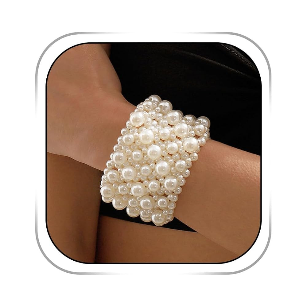 Pearl Bracelets for women White Stretch Pearl Bracelet Jewelry Vintage Pearl Bracelet for Wedding... | Amazon (US)