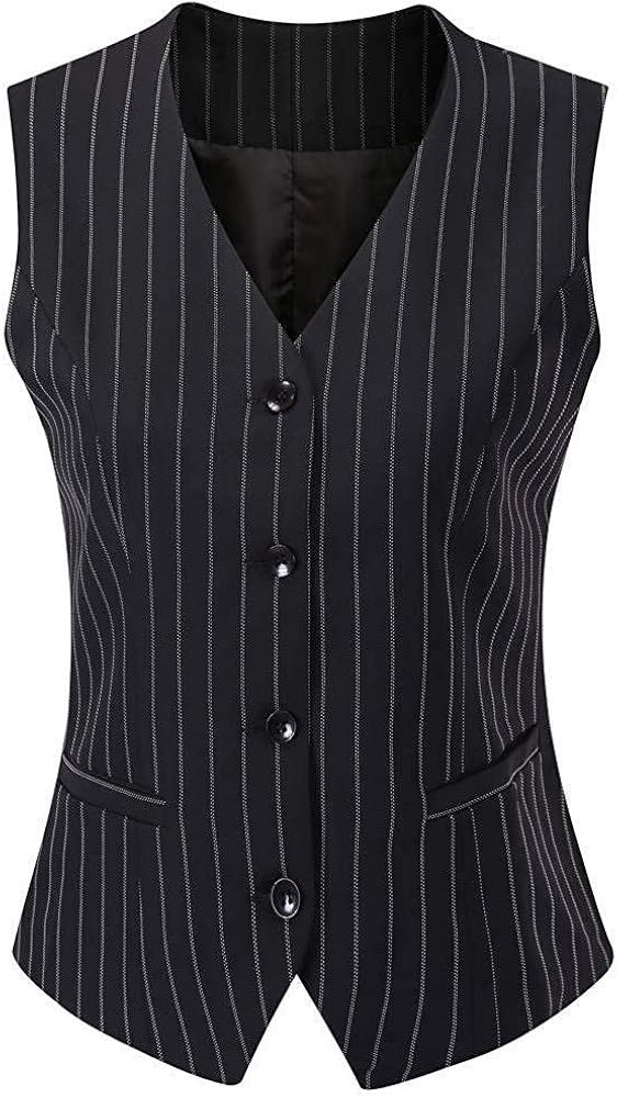 V VOCNI Women's Fully Lined 4 Button V-Neck Economy Dressy Suit Vest Waistcoat | Amazon (US)