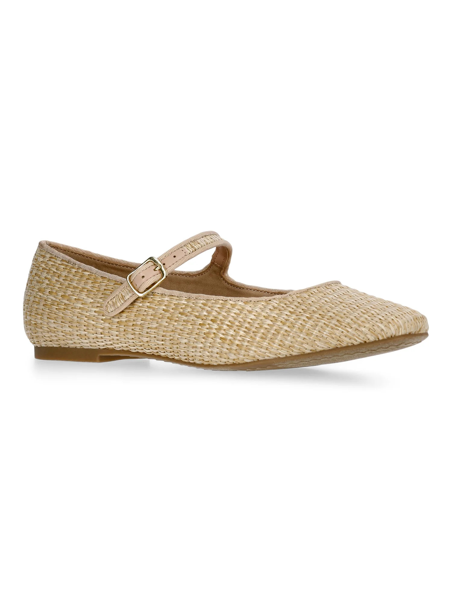 Time and Tru Women's Raffia Textured Mary Jane Flats | Walmart (US)