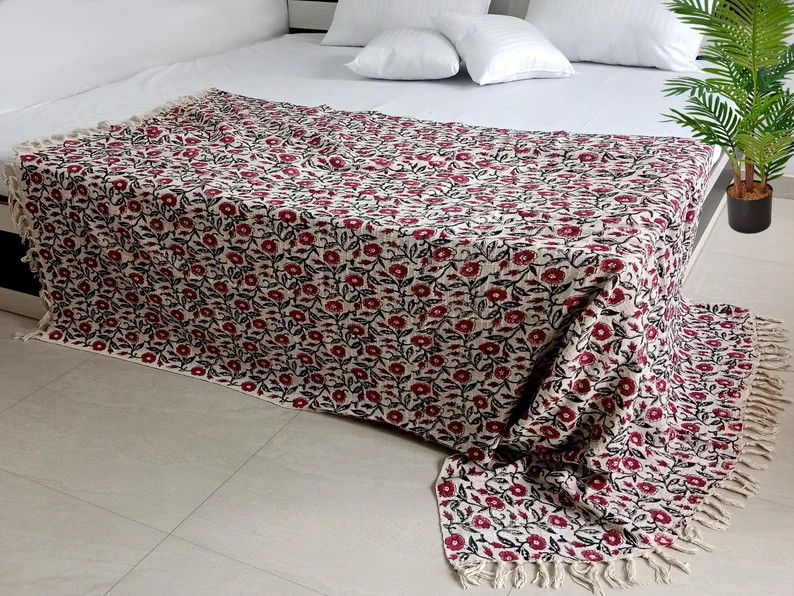 Handblock Throw and Cushion Cover Handmade Throw Handblock Print Throw Cotton Throw Sofa Décor R... | Etsy (US)