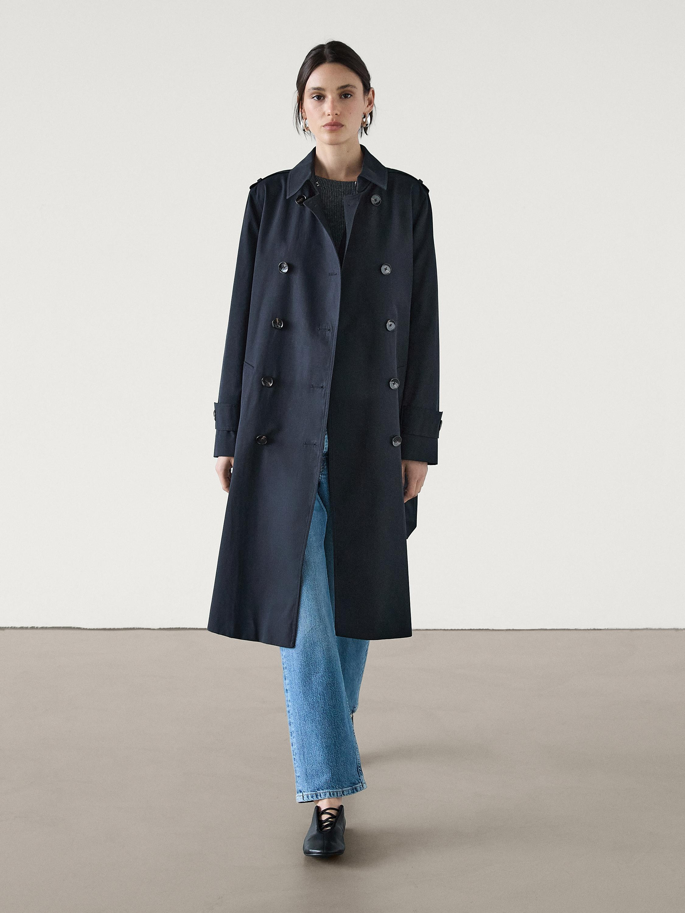Double-breasted cotton trench coat | Massimo Dutti UK