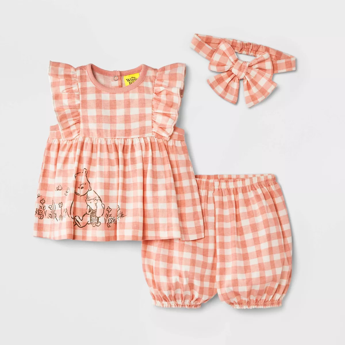 Baby Girls' 2pc Disney Winnie the Pooh Collection Gingham Shirt & Bloomer Shorts Set - Pink 3-6M | Target