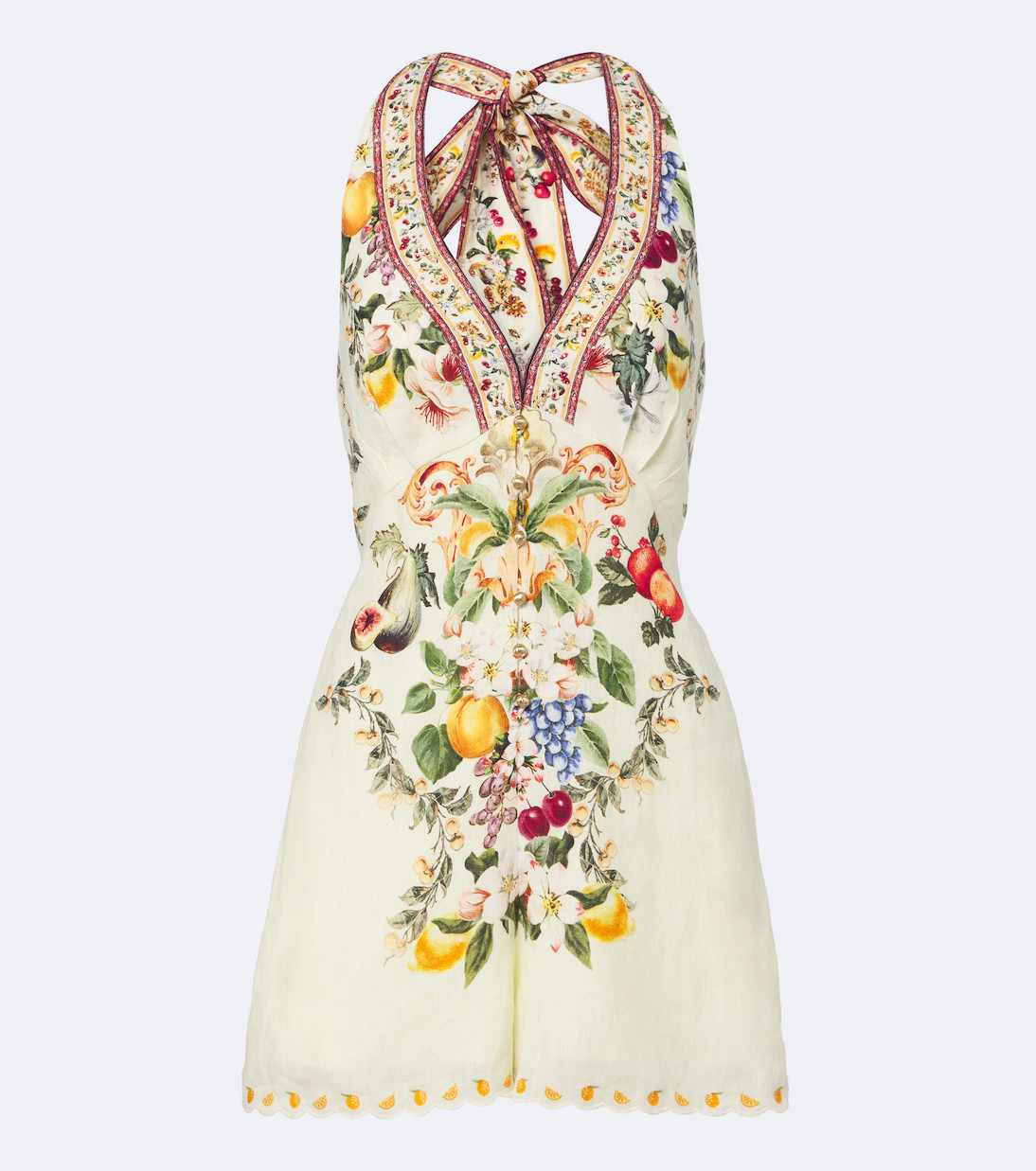 Embellished halterneck linen romper | Mytheresa (UK)