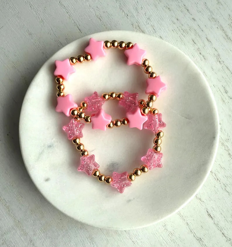 14k Gold | Pink Star | Park Bracelet | Glitter | Beaded Bracelet - Etsy | Etsy (US)