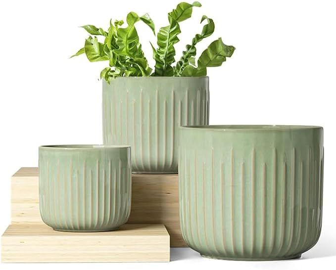 LE TAUCI Ceramic Planters, 8.3+6.9+5.7 Inch Plant Pots for Indoor Plants, Set of 3 Flower Pot wit... | Amazon (US)