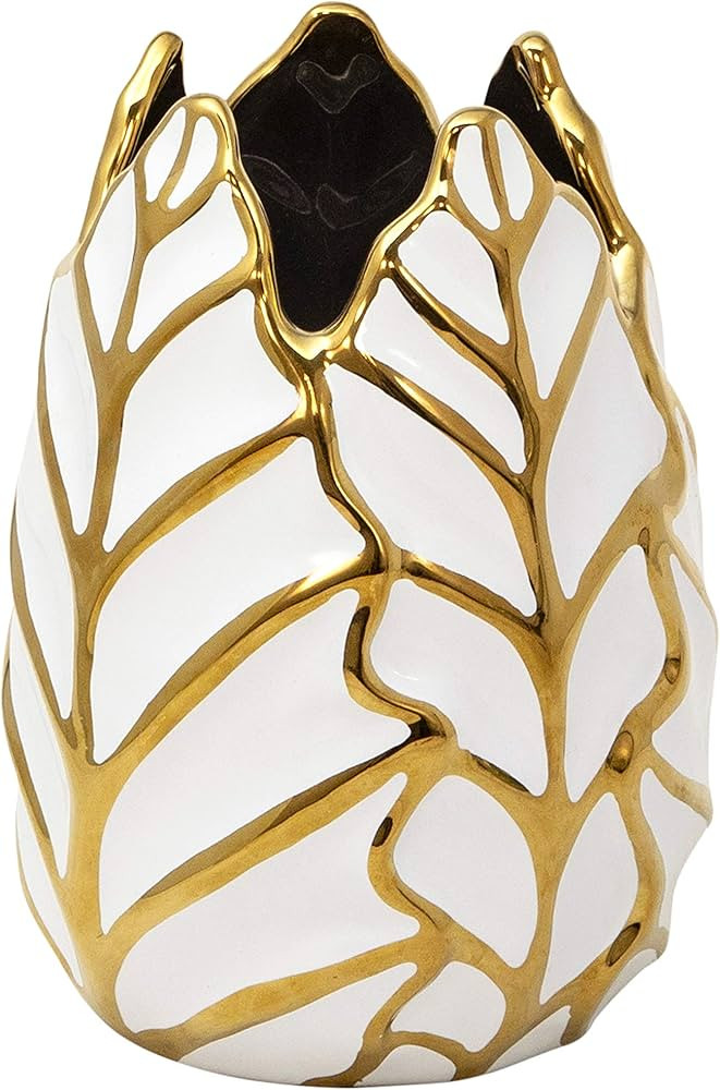 Sagebrook Home Glam Decorative Ceramic Leaf Bud Vase for Room and Office Decor, White and Gold, 6... | Amazon (US)
