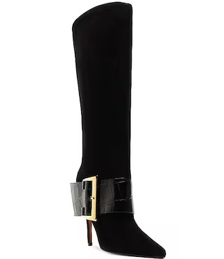 Schutz Beatrix Suede Croco Strap Big Buckle Hardware Tall Dress Boots | Dillard's | Dillard's