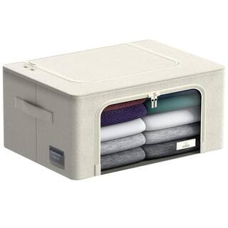 Storage Bins, Organizers with Metal Frame, Handles, and Window, Beige 15.75 in. x 8 in. Fabric De... | The Home Depot