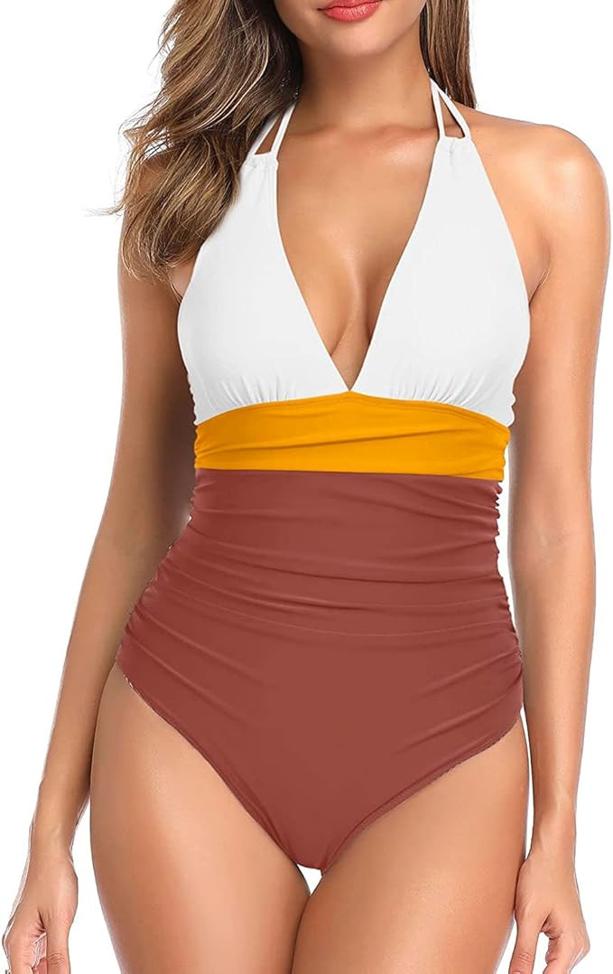 Holipick Women One Piece Swimsuit Tummy Control Halter Bathing Suit Sexy Plunge V Neck Swimwear | Amazon (US)