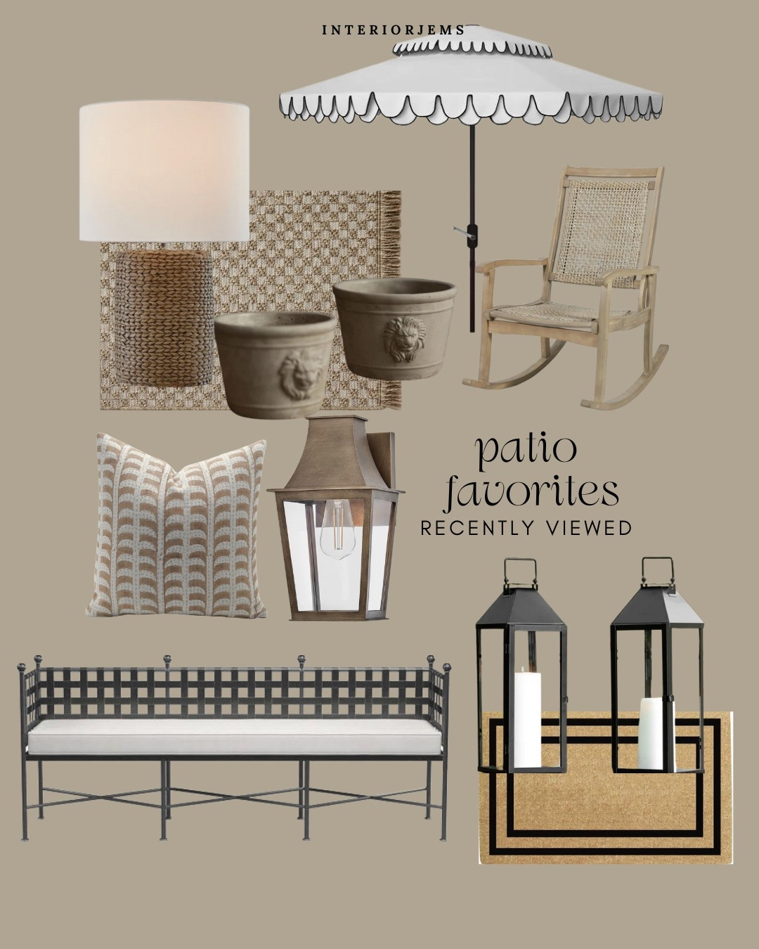 What is their patio recent, set of outdoor lanterns, outdoor wall, sconces, vintage style, outdoor lighting, outdoor table, lamp, set of planters, scallop, umbrella, outdoor pillow, vintage style, outdoor bench, rod, iron bench

#LTKSaleAlert #LTKHome #LTKStyleTip