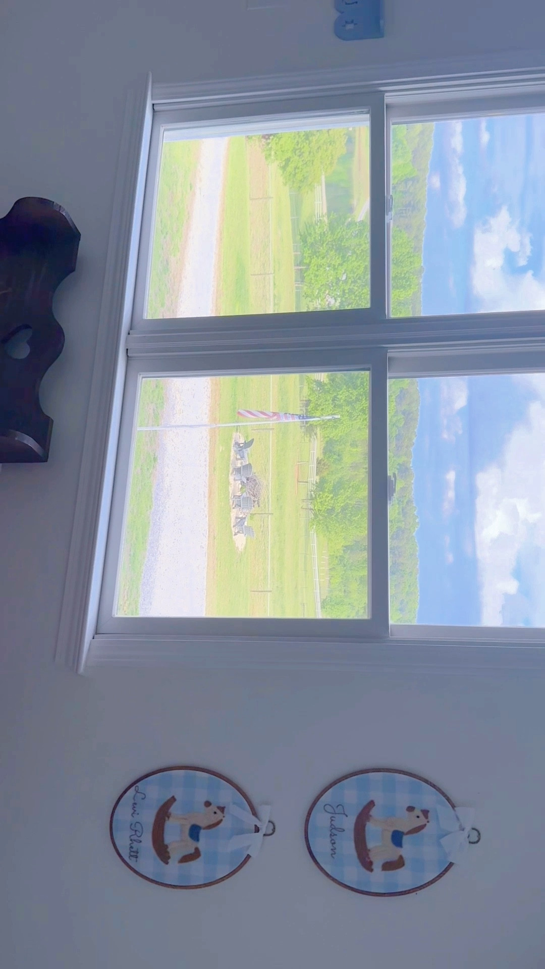 I’ve had such a special time putting together this sweet playroom 🧸🚂🐴 of my dreams for my babies and I truly couldn’t love it more!! 👶🏼🩵 And the monogrammed rocking horse pendants 🧵🪡 by @autumn_ruppe_durham are my favorite touch of all!! 🫶🏽 I will never forget the very first time we came to see the farm 🌅 and falling in love with this cozy space 🚪 and imagining my little cowboys 👶🏼🤠👶🏼 playing up here… and look what God has done!! 🙌🏽 My favorite new little space for the boys to play while mama drinks her morning coffee ☕️ and watching the most stunning view of the farm 🌳 out 
the window 🪟- what a dream come true!!! 💭 

#LTKHome #LTKKids