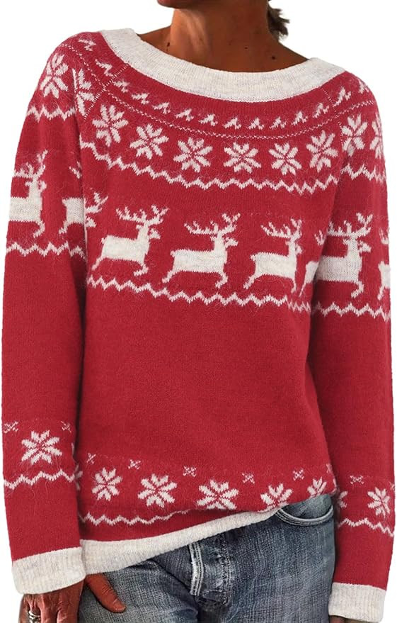 Womens Fair Isle Sweaters Fall Winter Trendy Vintage Sweater Seniors Crewneck Knit Wool Pullover ... | Amazon (US)